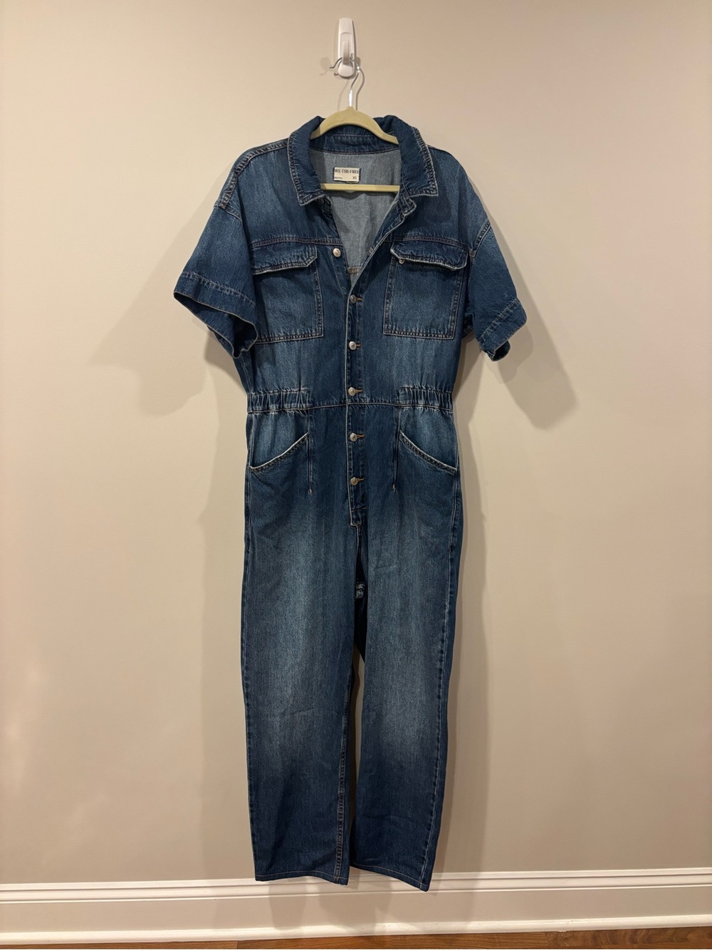 Free People x We the Free Marci Denim Jumpsuit Coveralls Blue XL OBII54494 - Picture 2 of 13